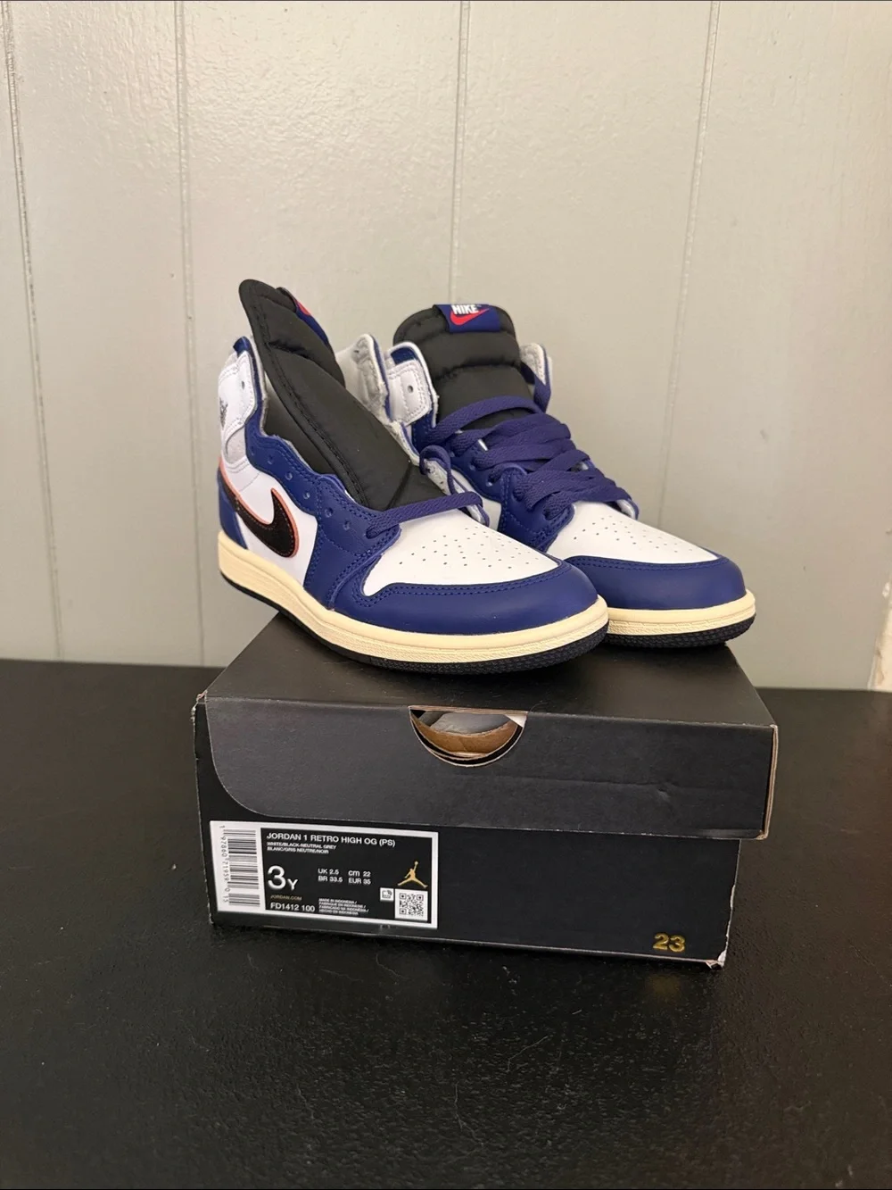 Nike Air Jordan 1 High - White, Deep Royal Blue & Black